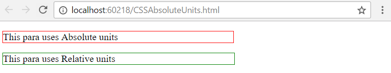 Absolute and Relative unit example code output