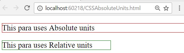 Absolute and Relative unit example code output during screen resize