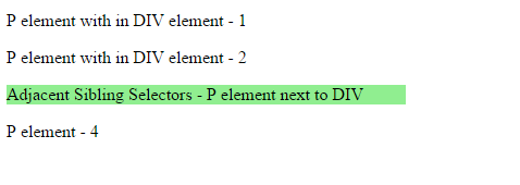 Adjacent sibling selector example code result