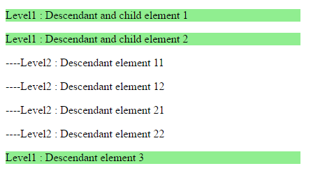 Child selector example code result