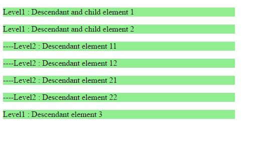 Descendant selector example code result