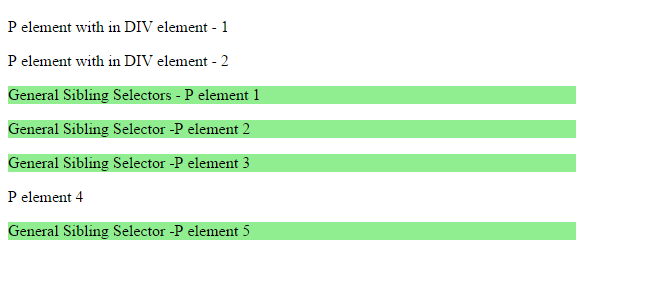 General Sibling selector example code result