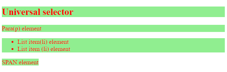 Universal selector example code result