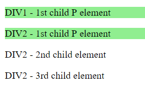 :first-child pseudo class example code result
