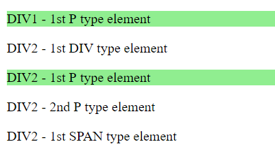 :first-of-type pseudo class example code result