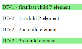 :last-child pseudo class example code result